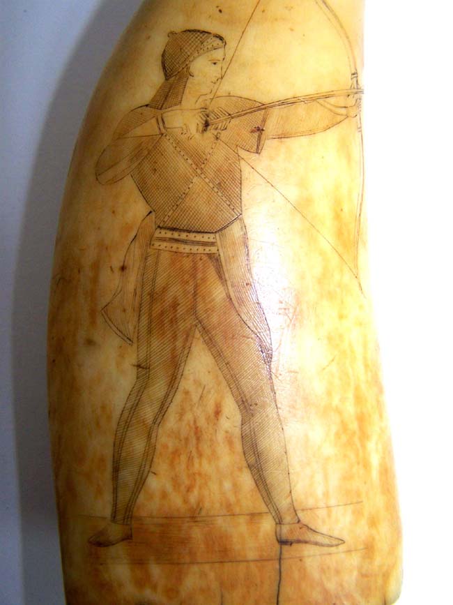 A Beautiful 19th century American Scrimshawed Whales Tooth With the Seal of the State of Rhode Island on one side and an archer on the other circa 1840. — image 4